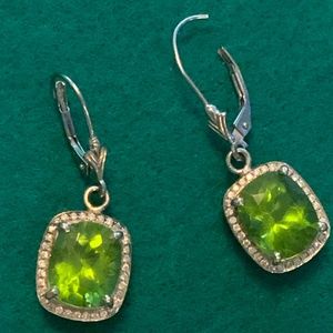 A 9.82 Carats Myanmar Pure Peridot & Diamonds Custom Made 14KT Earrings